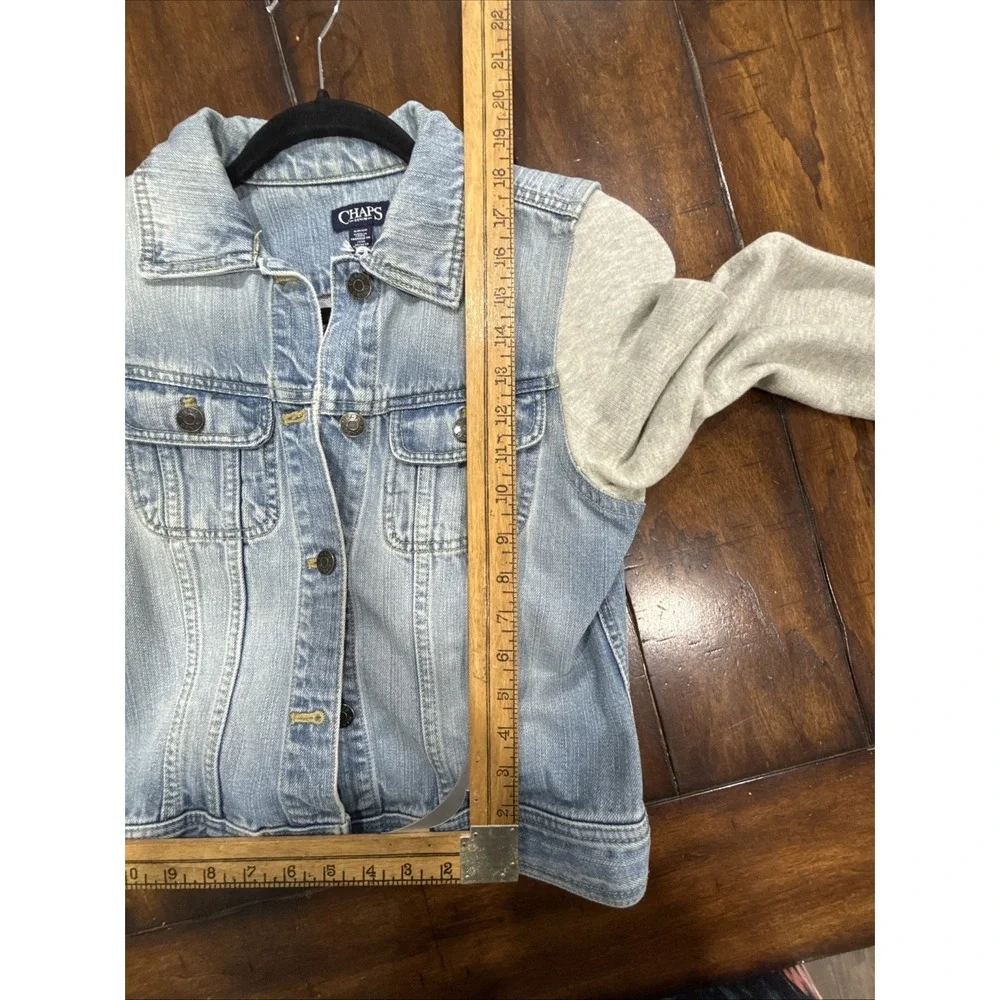 Chaps Ralph Lauren Jean jacket with grey sweatshirt sleeves Sz Small
